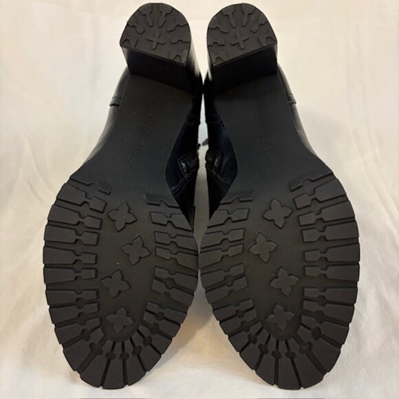 NWOB Antonio Melani Black/Gray Leather & Fabric High Heel Lug Sole Ankle Bootie - Picture 8 of 12